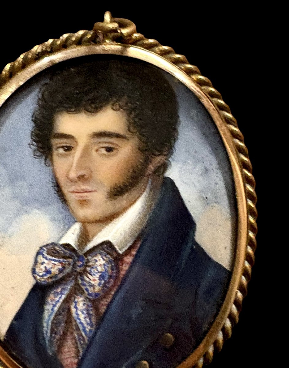Benedetto Menghini (Roma circa 1820) Ritratto Miniatura Cornice in Oro-photo-1