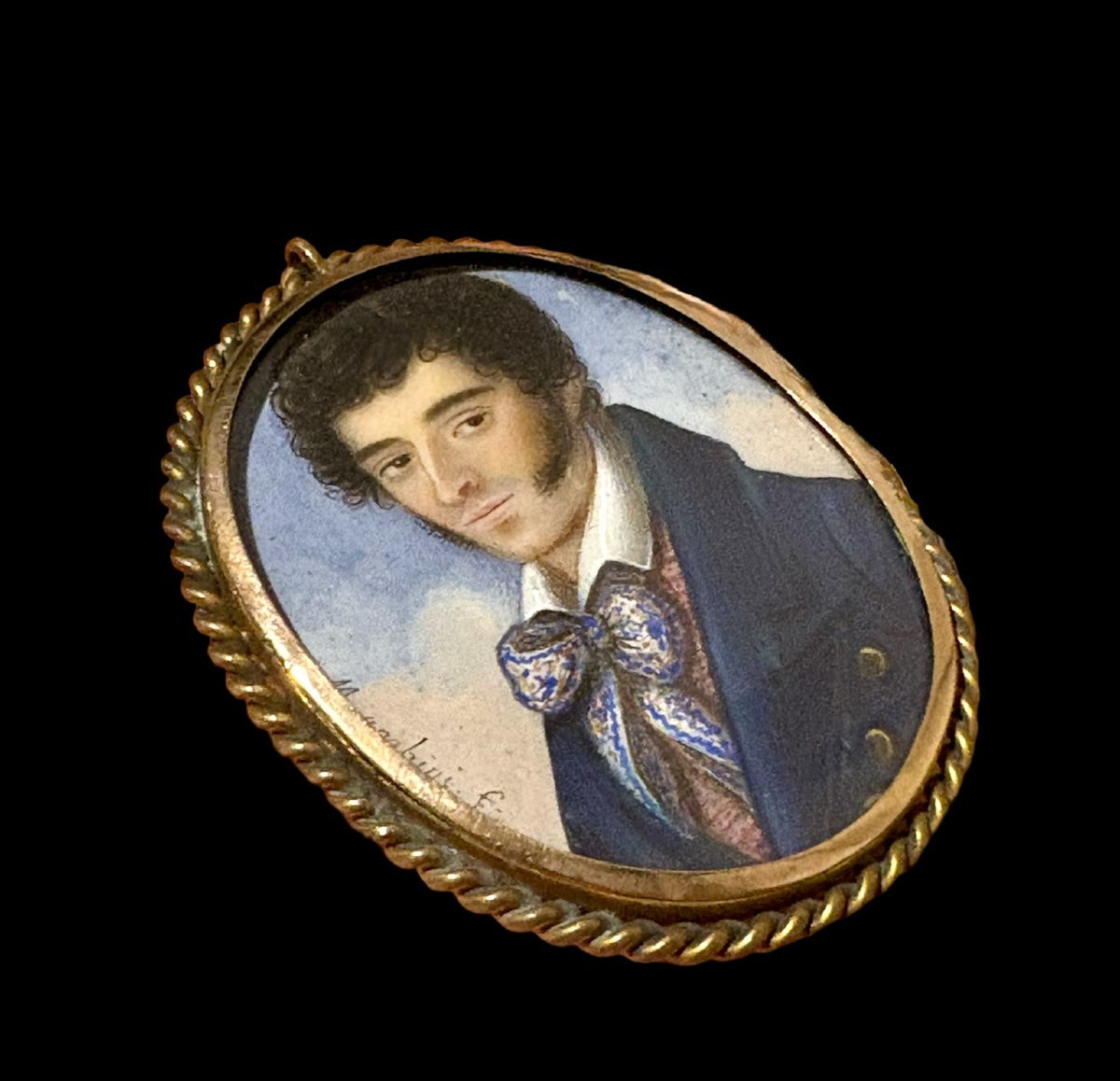Benedetto Menghini (Roma circa 1820) Ritratto Miniatura Cornice in Oro-photo-2