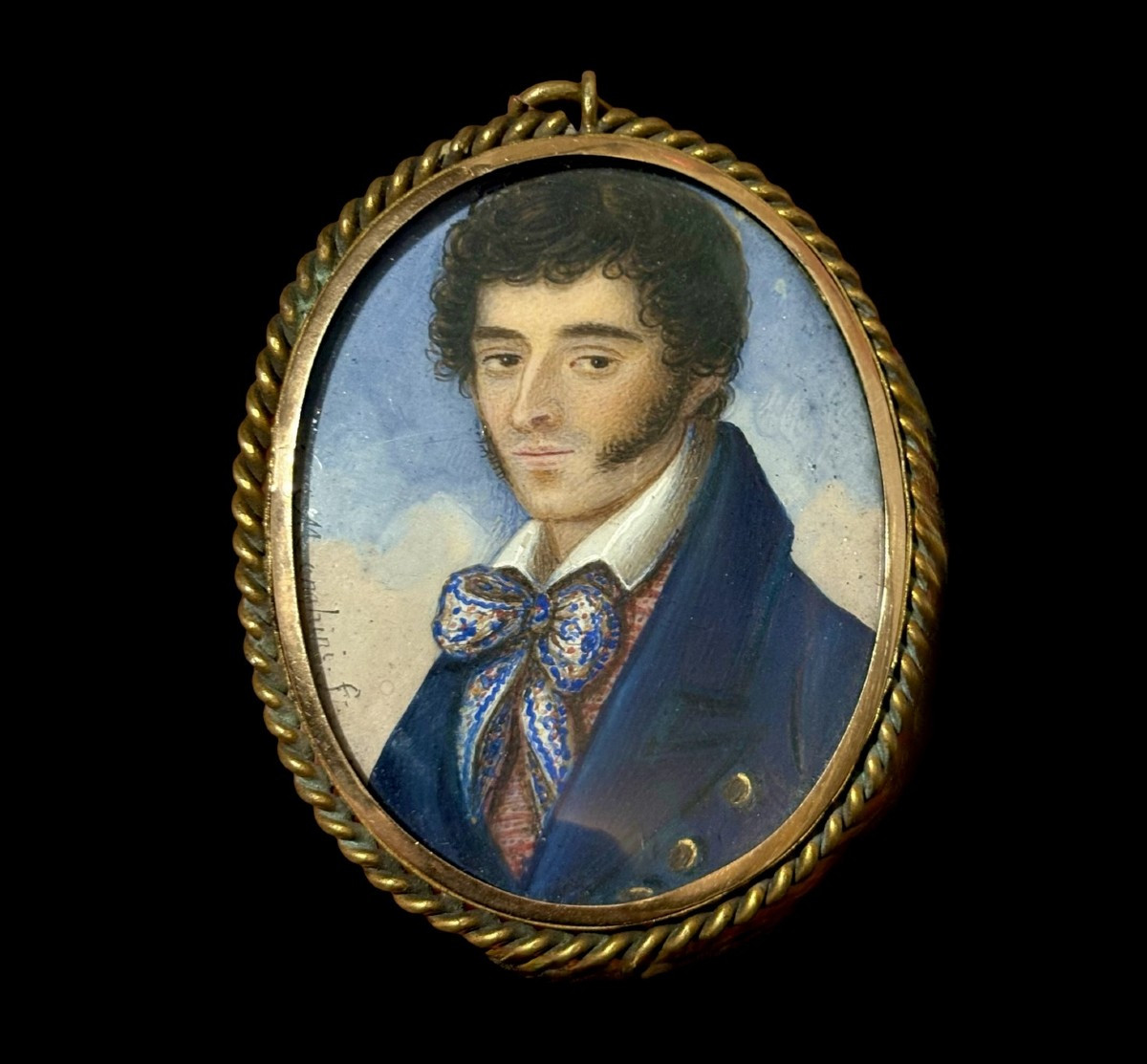 Benedetto Menghini (Roma circa 1820) Ritratto Miniatura Cornice in Oro