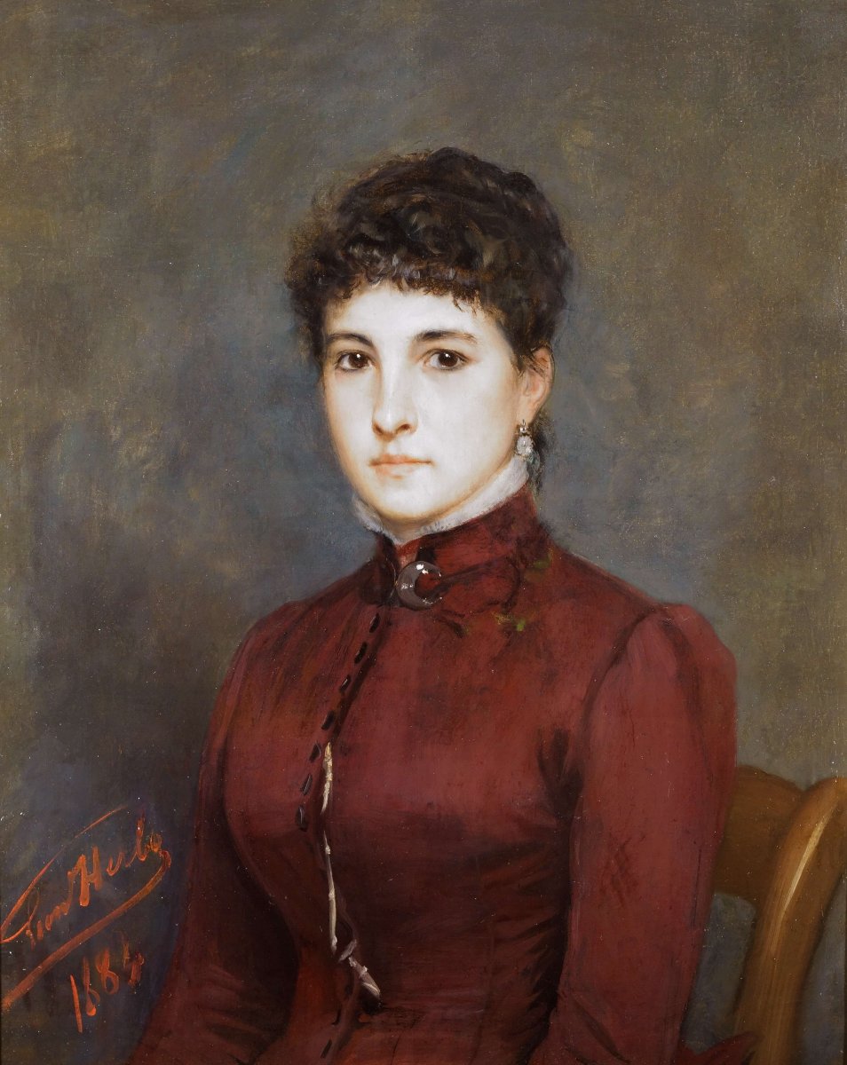 Léon Herbo (1850-1907) Grande Ritratto di ragazza firmato e datato 1884-photo-3