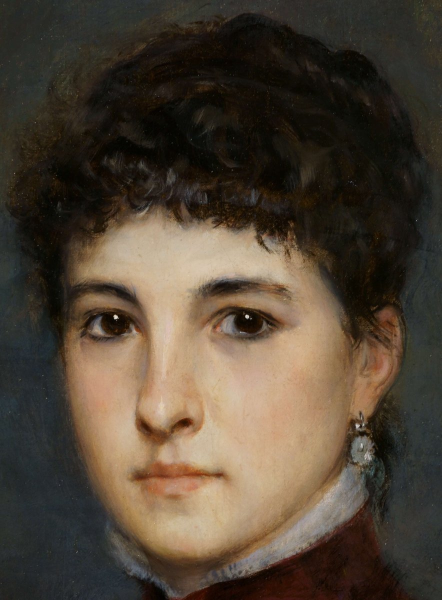 Léon Herbo (1850-1907) Grande Ritratto di ragazza firmato e datato 1884-photo-2