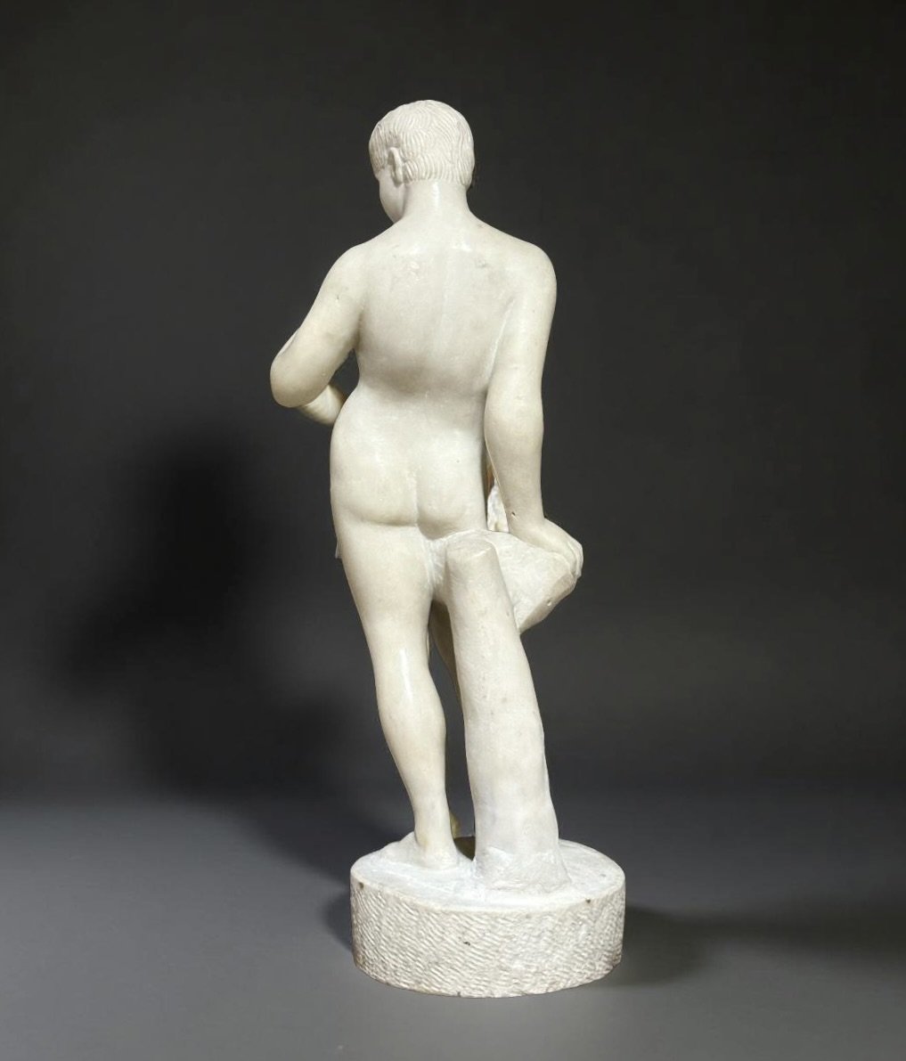 Scultura Neoclassica Efebo Arpocratico in Marmo Roma XVIII secolo-photo-4