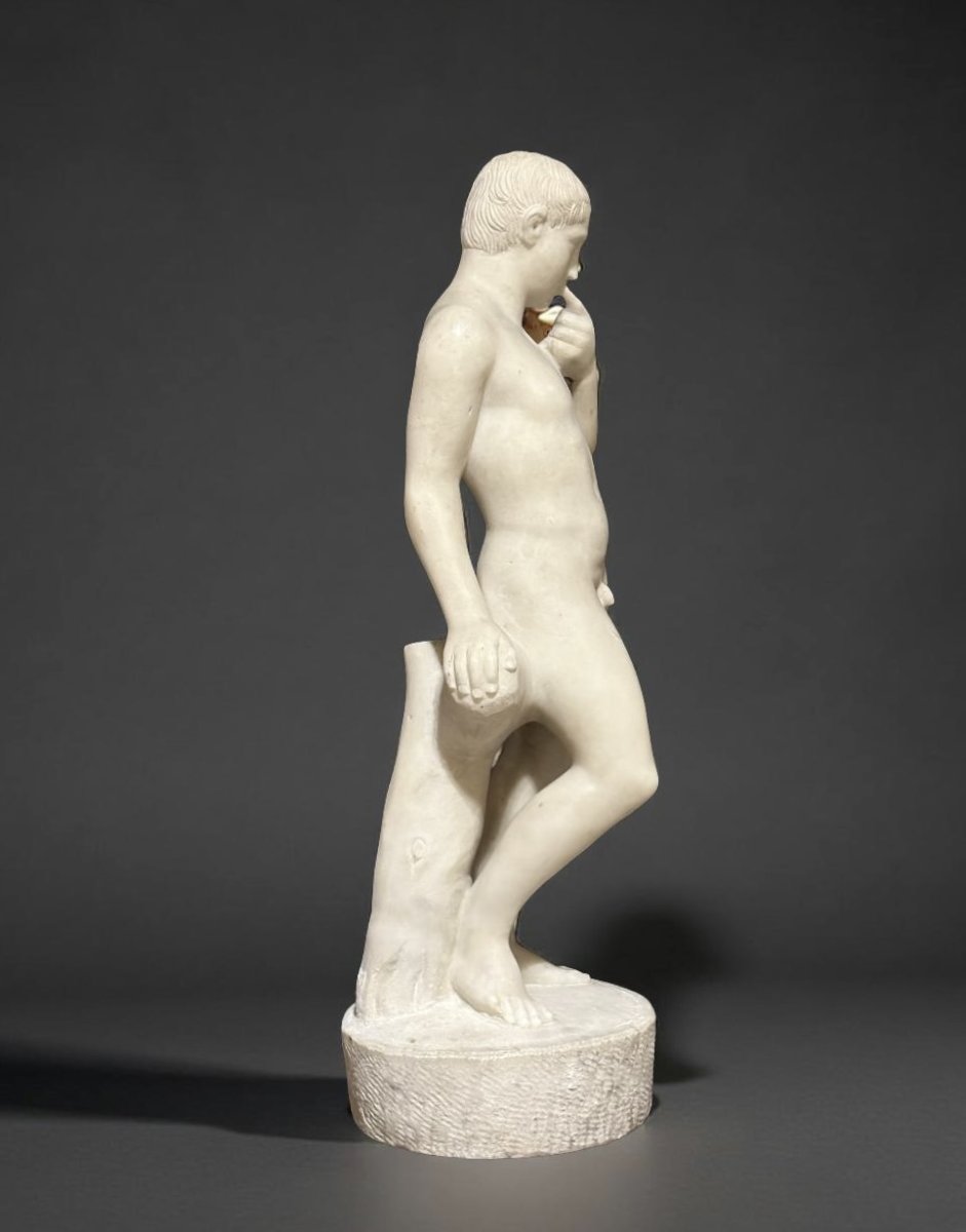 Scultura Neoclassica Efebo Arpocratico in Marmo Roma XVIII secolo-photo-1