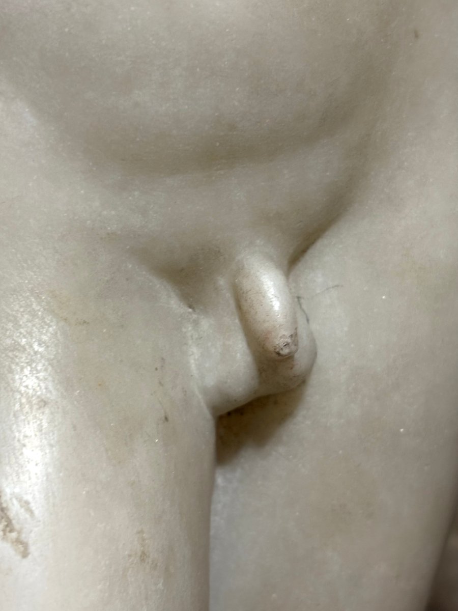 Scultura Neoclassica Efebo Arpocratico in Marmo Roma XVIII secolo-photo-2