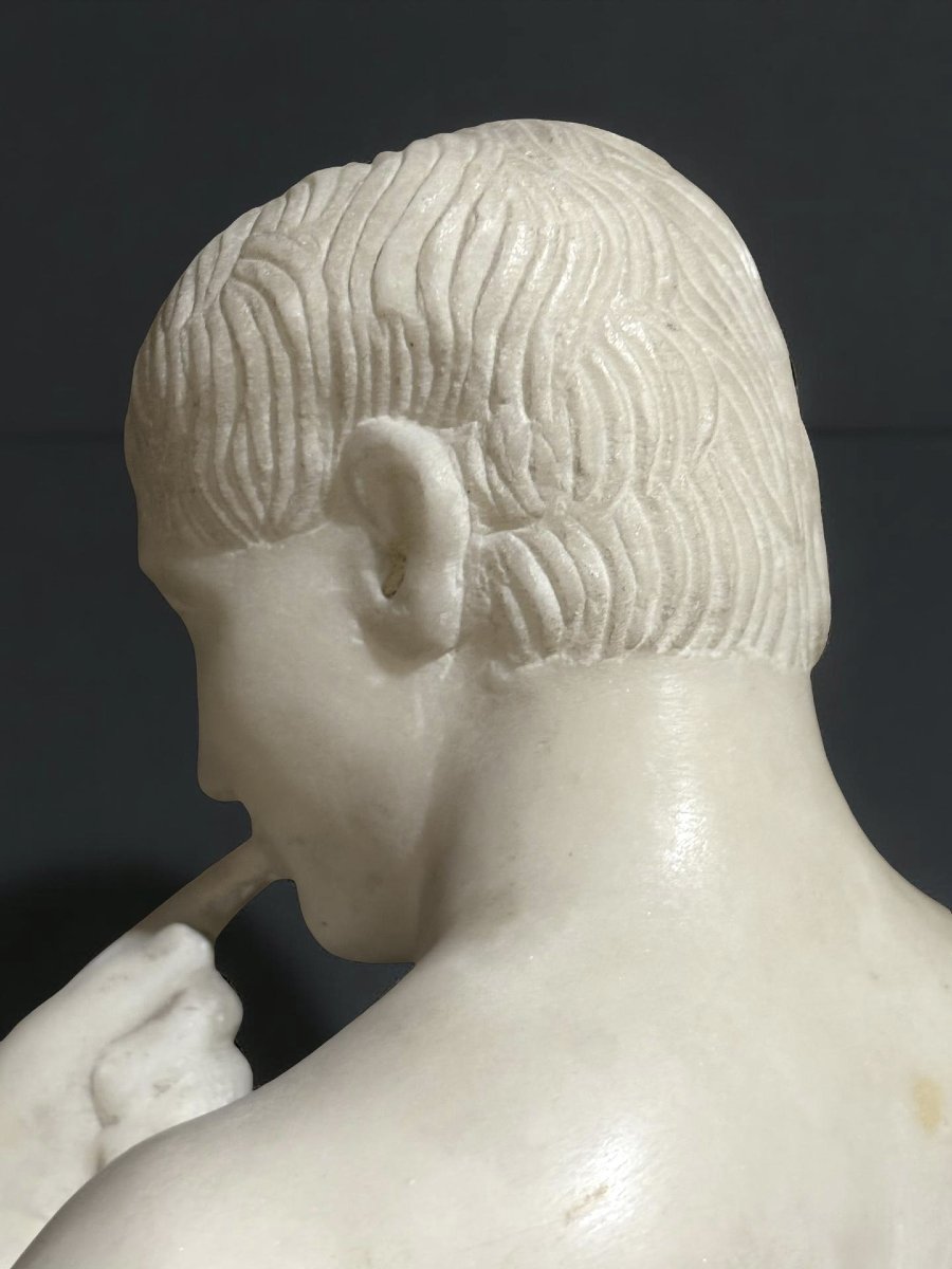 Scultura Neoclassica Efebo Arpocratico in Marmo Roma XVIII secolo-photo-3
