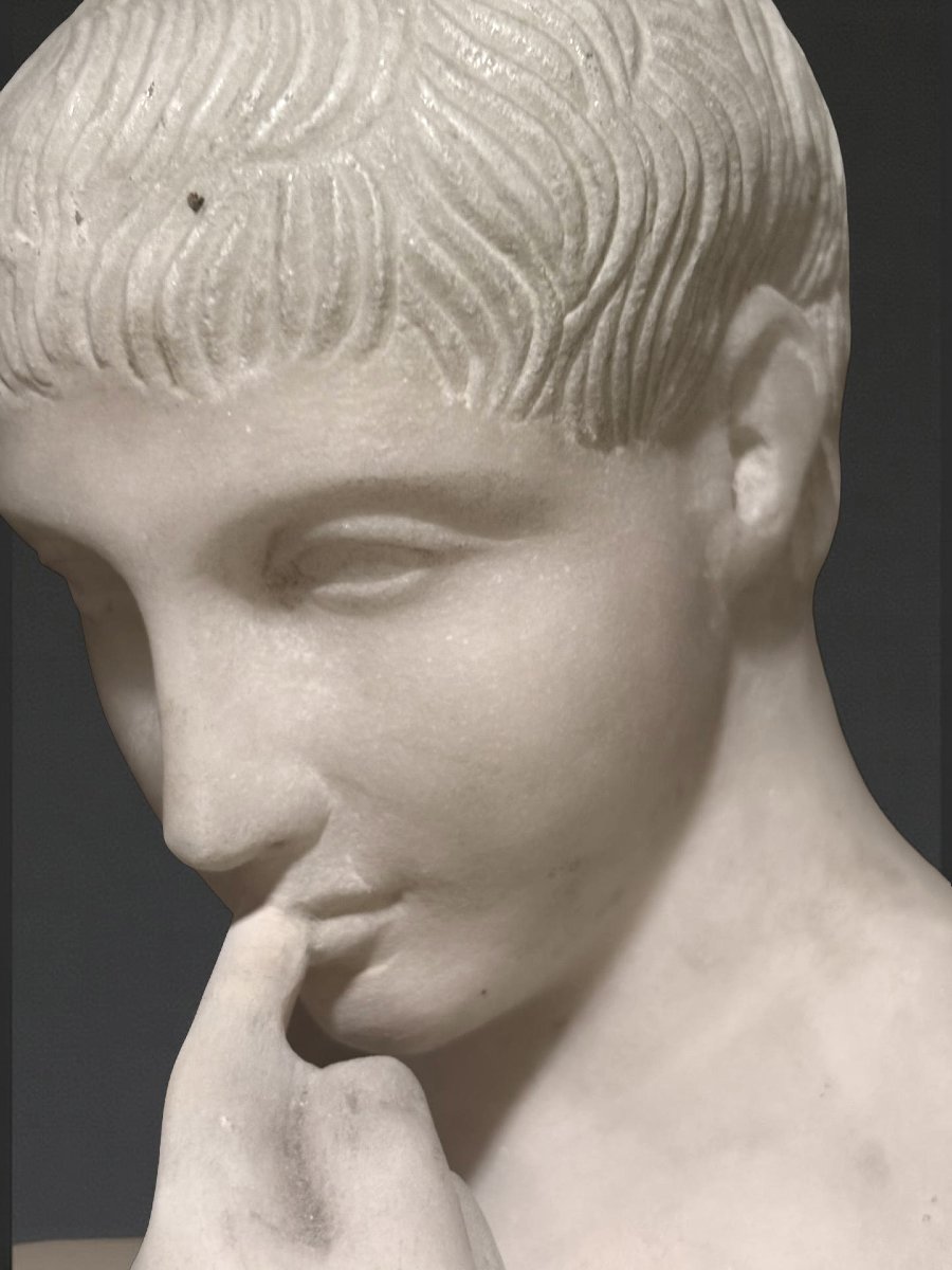 Scultura Neoclassica Efebo Arpocratico in Marmo Roma XVIII secolo-photo-7