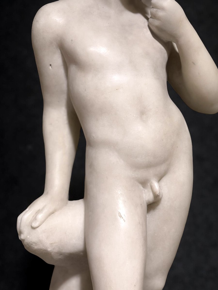 Scultura Neoclassica Efebo Arpocratico in Marmo Roma XVIII secolo-photo-8