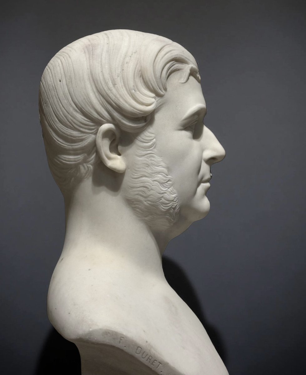 Francisque-Joseph Duret (1804-1865) Busto Virile in Marmo-photo-2