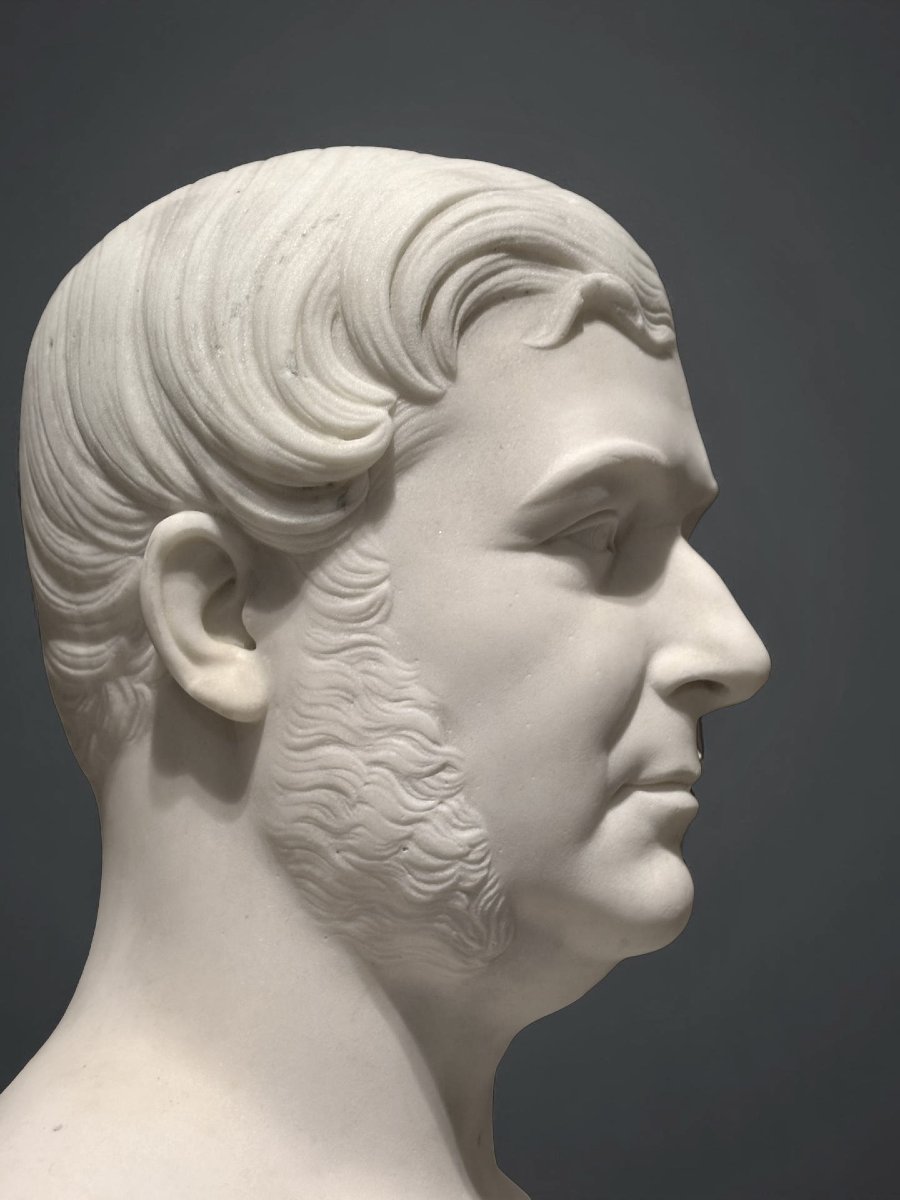 Francisque-Joseph Duret (1804-1865) Busto Virile in Marmo-photo-3