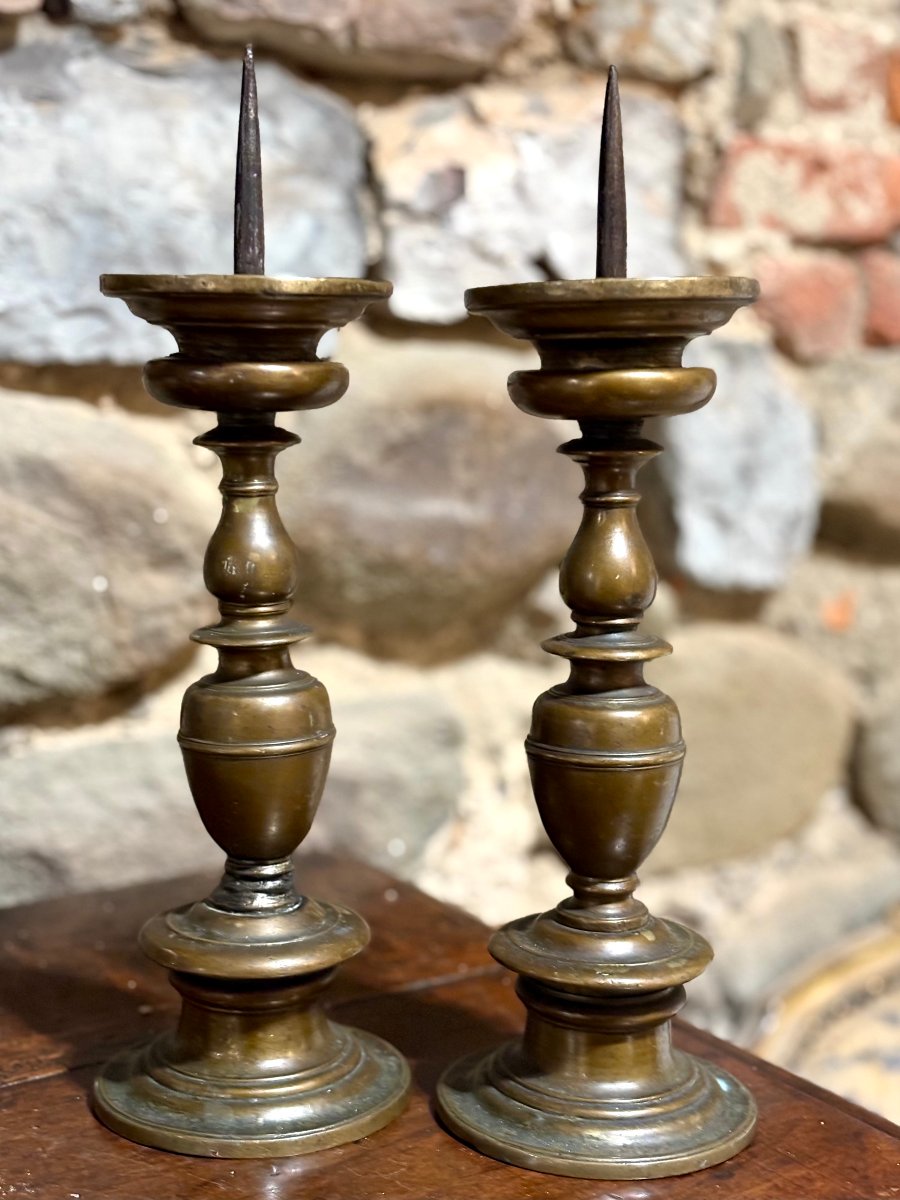 Coppia di Candelieri a Rocchetto in Bronzo Firenze XVII