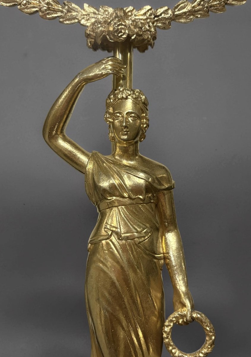 Specchio Carlo X Bronzo Dorato e Cristallo con Meccanismo Musicale circa 1820-photo-2