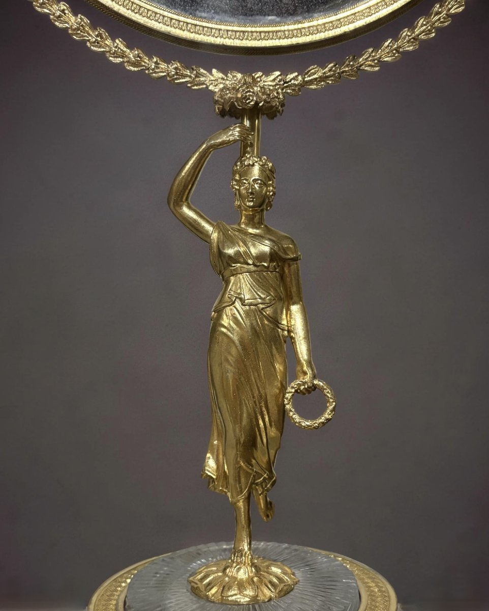Specchio Carlo X Bronzo Dorato e Cristallo con Meccanismo Musicale circa 1820-photo-3
