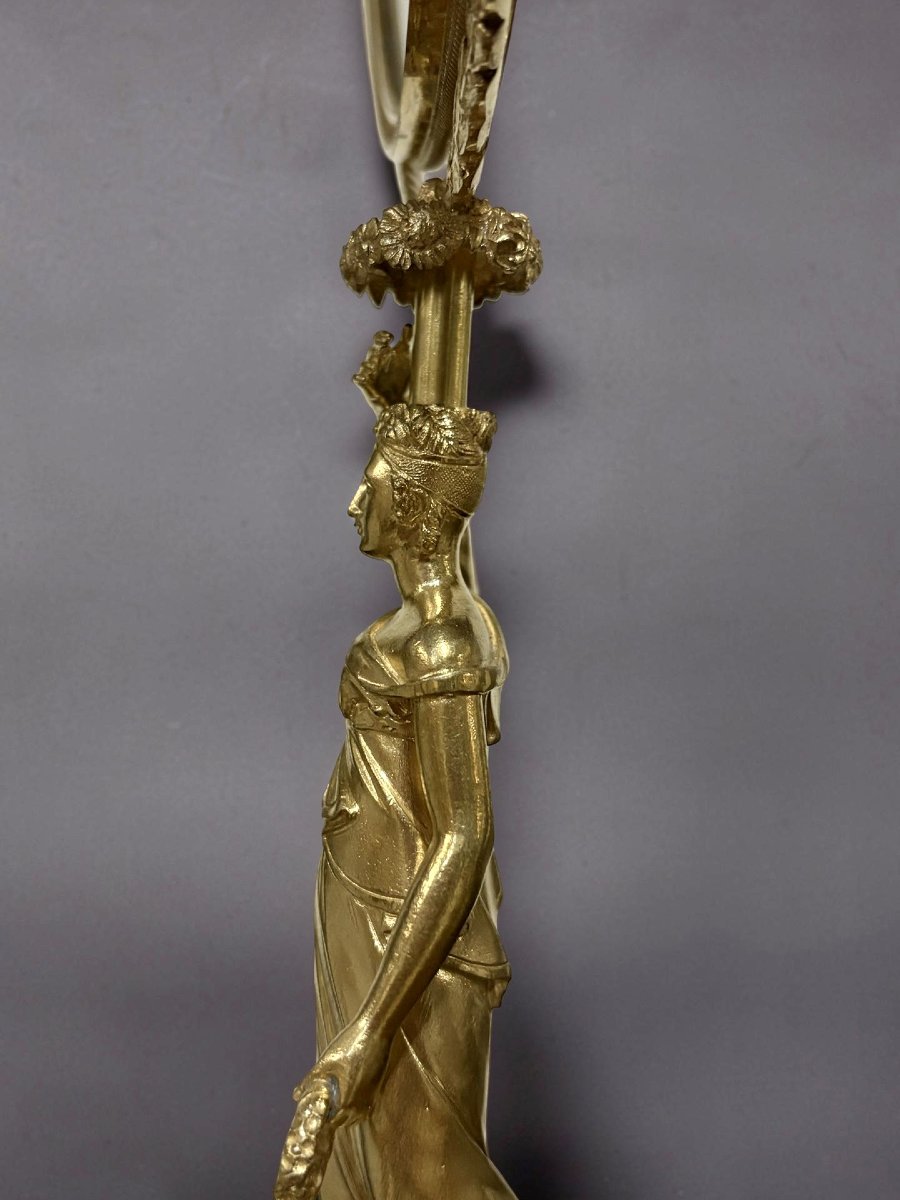 Specchio Carlo X Bronzo Dorato e Cristallo con Meccanismo Musicale circa 1820-photo-3