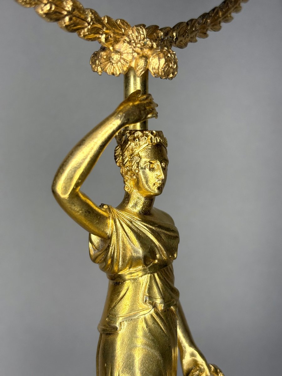 Specchio Carlo X Bronzo Dorato e Cristallo con Meccanismo Musicale circa 1820-photo-6