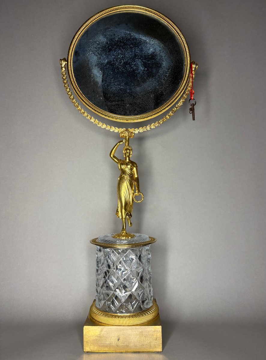 Specchio Carlo X Bronzo Dorato e Cristallo con Meccanismo Musicale circa 1820