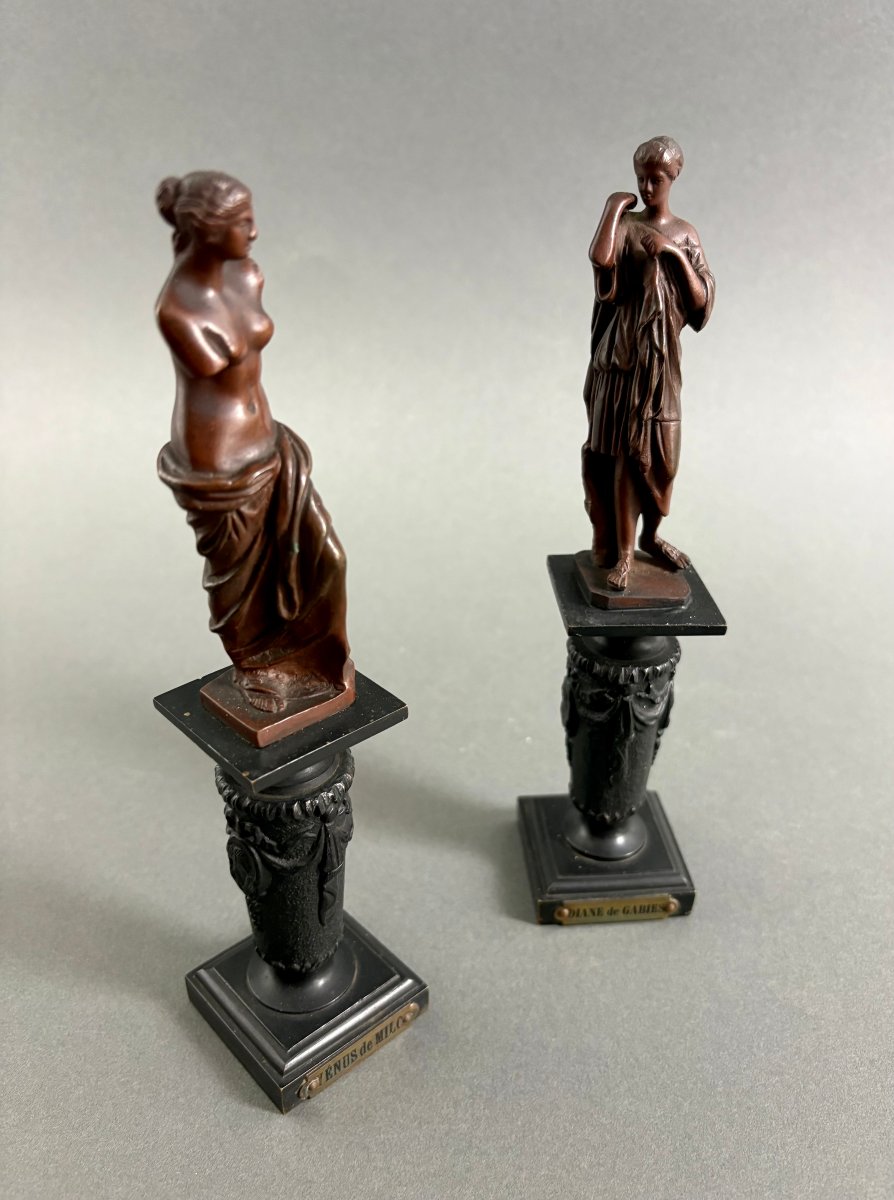 Coppia di Statuette in Bronzo Neoclassiche Souvenir del Grand Tour XIX-photo-8