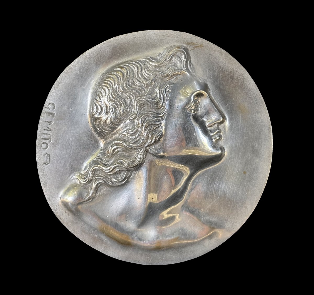 Vincenzo Gemito (1852-1929) Medaglione Bronzo Argentato Alessandro Magno