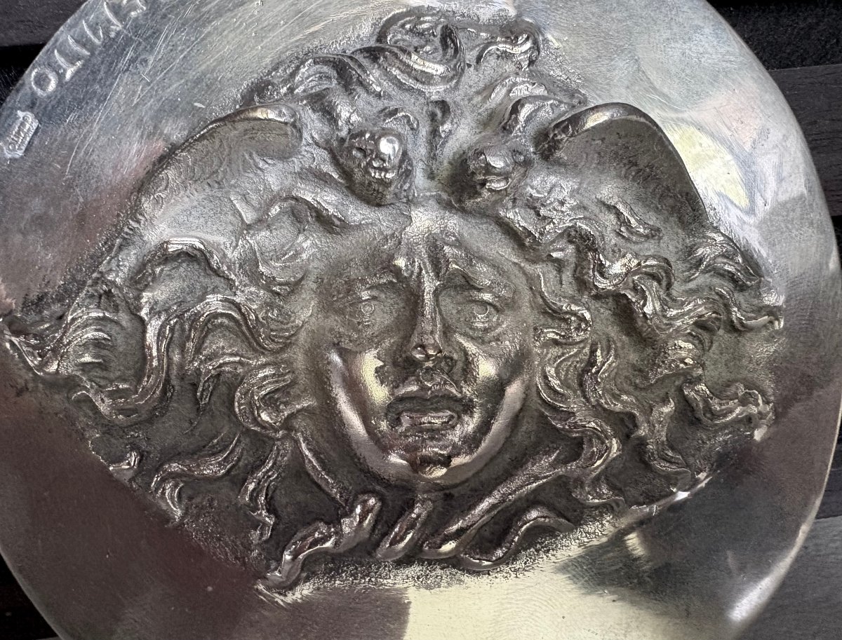 Vincenzo Gemito (1852-1929) Medaglione Bronzo Argentato Testa di Medusa-photo-4