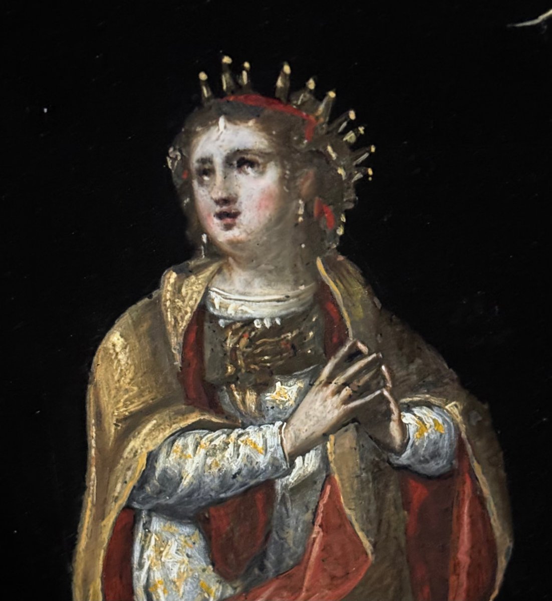 Dipinto su Ardesia Scuola Veronese del XVII secolo Santa Caterina d'Alessandria-photo-2