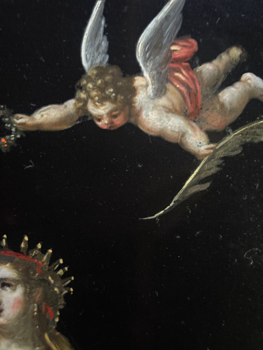 Dipinto su Ardesia Scuola Veronese del XVII secolo Santa Caterina d'Alessandria-photo-1