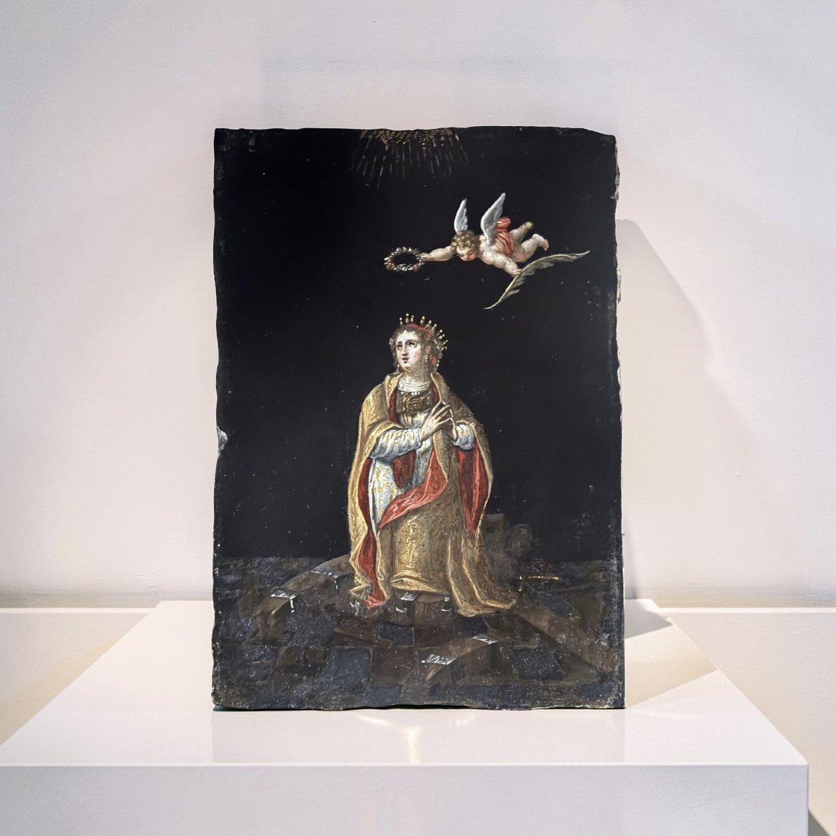 Dipinto su Ardesia Scuola Veronese del XVII secolo Santa Caterina d'Alessandria