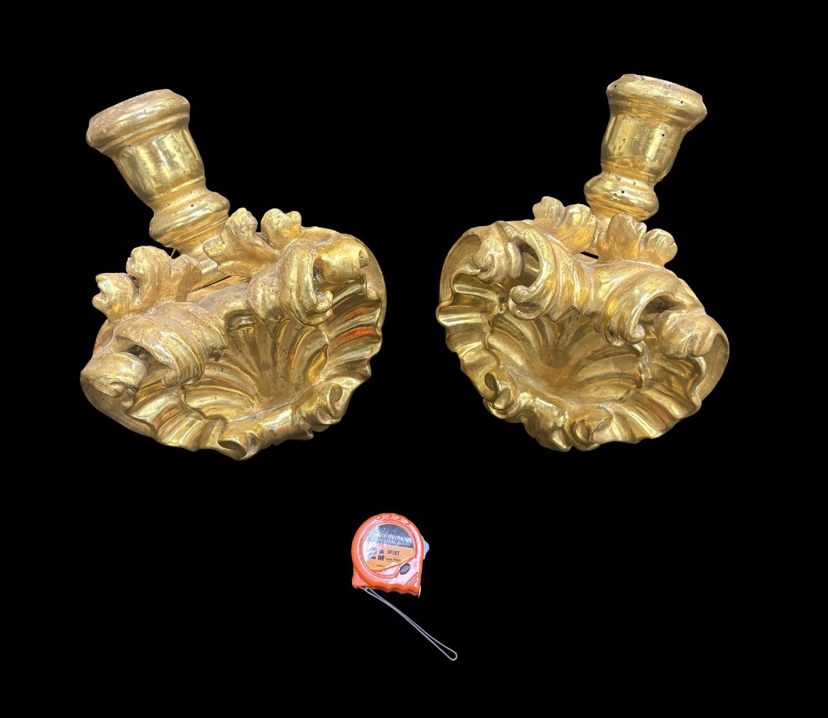Coppia di Mensole Barocche con Portacero  Legno Dorato XVIII secolo-photo-2