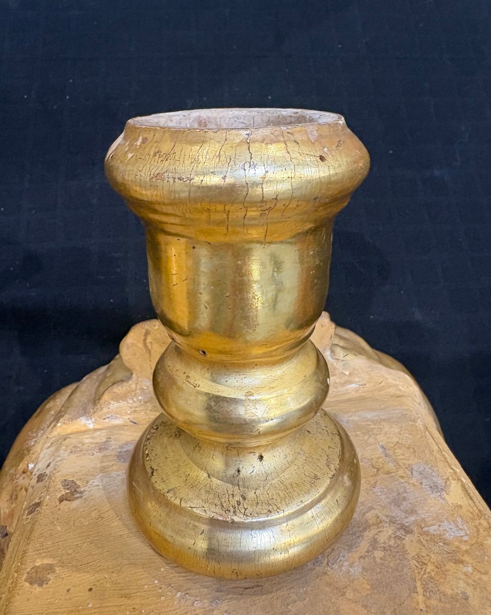 Coppia di Mensole Barocche con Portacero  Legno Dorato XVIII secolo-photo-6