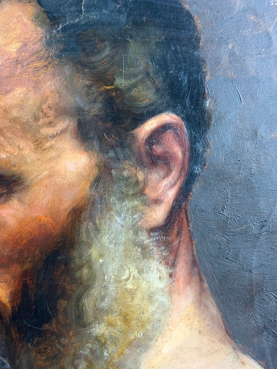 Nudo Accademico Ritratto Maschile Pittura a Olio fine XIX-photo-2