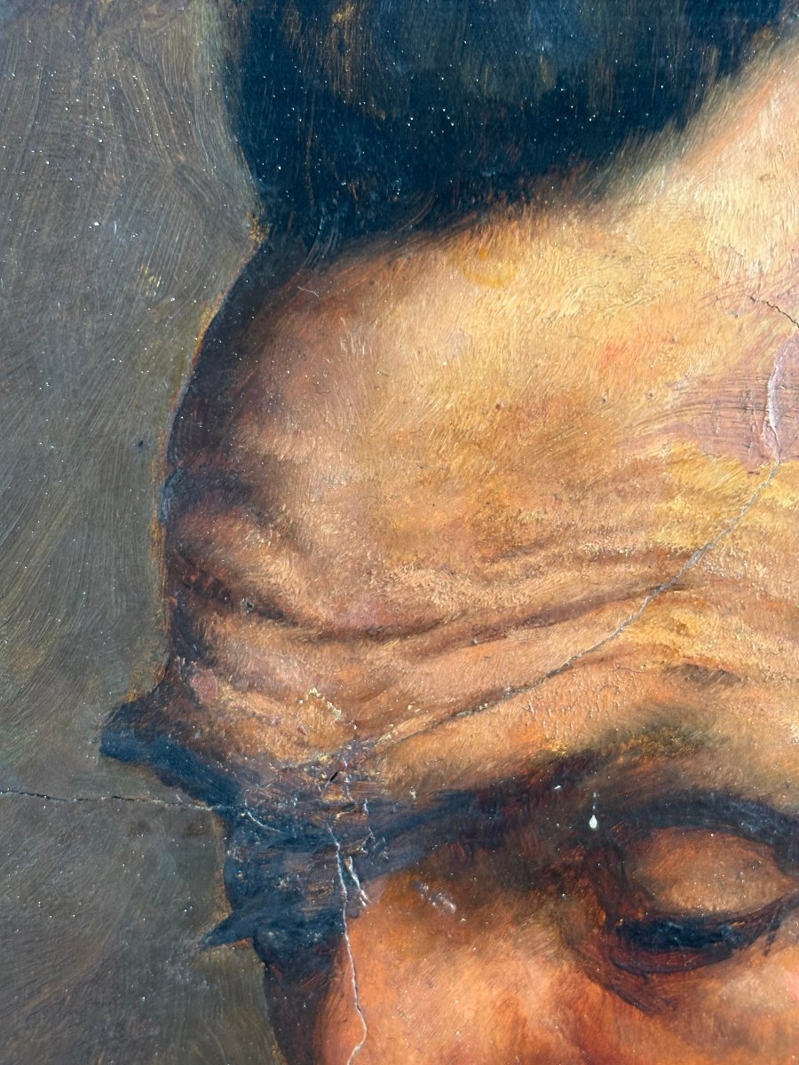 Nudo Accademico Ritratto Maschile Pittura a Olio fine XIX-photo-3