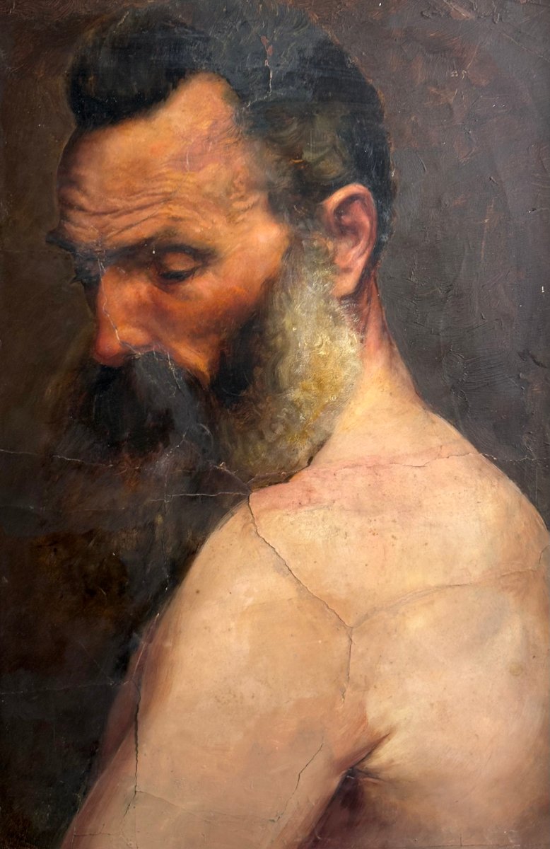 Nudo Accademico Ritratto Maschile Pittura a Olio fine XIX