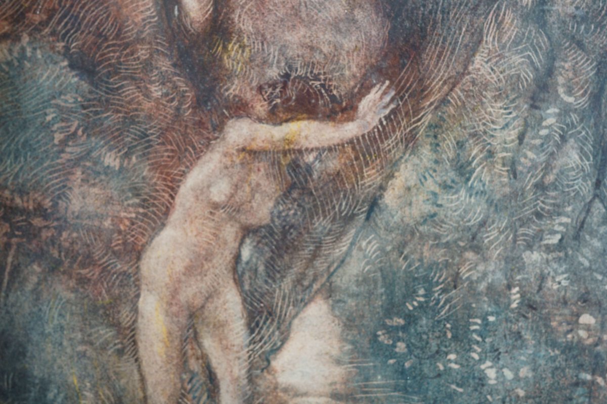Gaston La Touche (1854-1913) "Ninfa nella foresta" Acquerello -photo-1