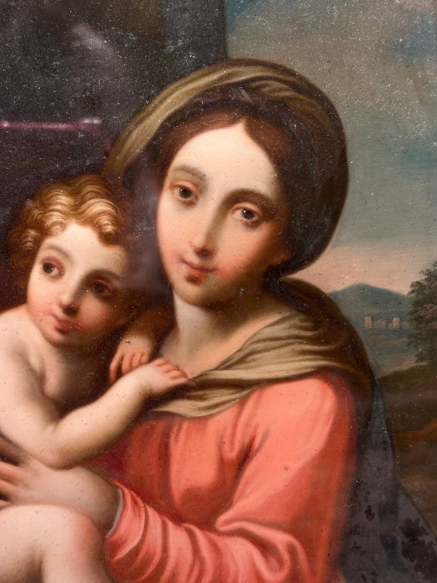 Madonna con Bambino,  Pittura  sotto Vetro, Scuola Italiana del XVIII secolo.-photo-3