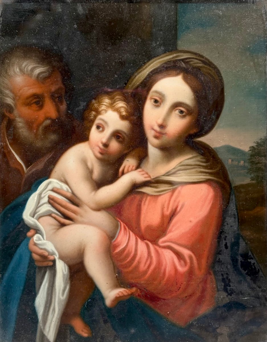 Madonna con Bambino,  Pittura  sotto Vetro, Scuola Italiana del XVIII secolo.