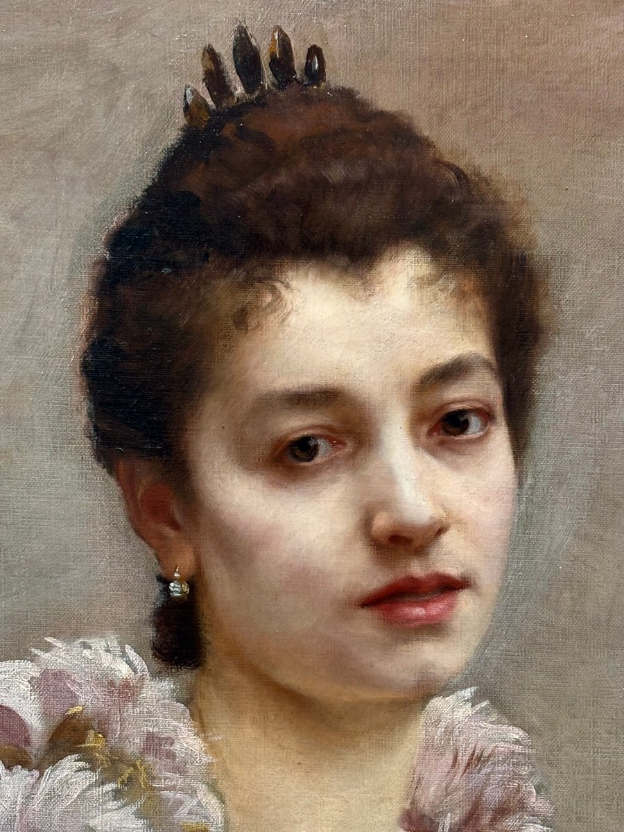 Gaston CHARPENTIER-BOSIO (1858-1923) Grande "Ritratto di Ragazza con Ventaglio" -photo-2