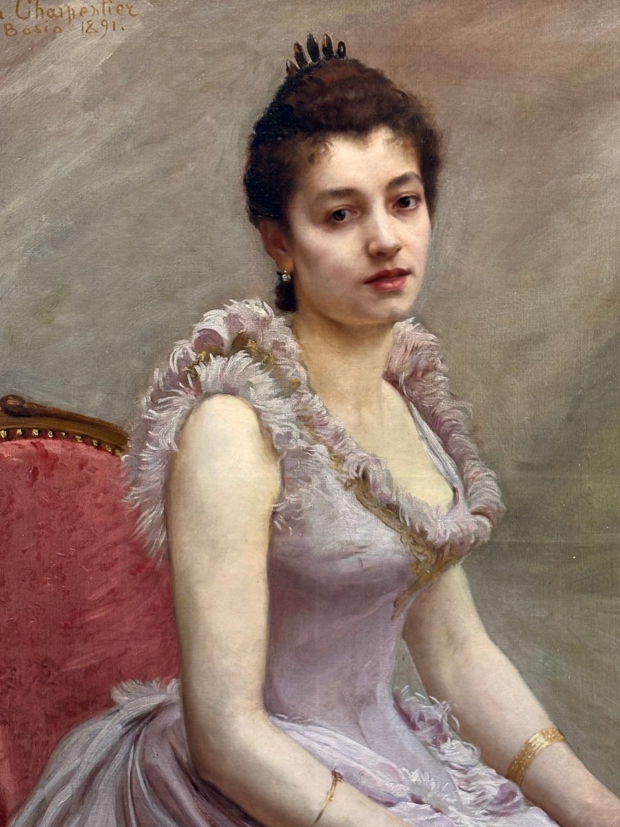 Gaston CHARPENTIER-BOSIO (1858-1923) Grande "Ritratto di Ragazza con Ventaglio" -photo-3