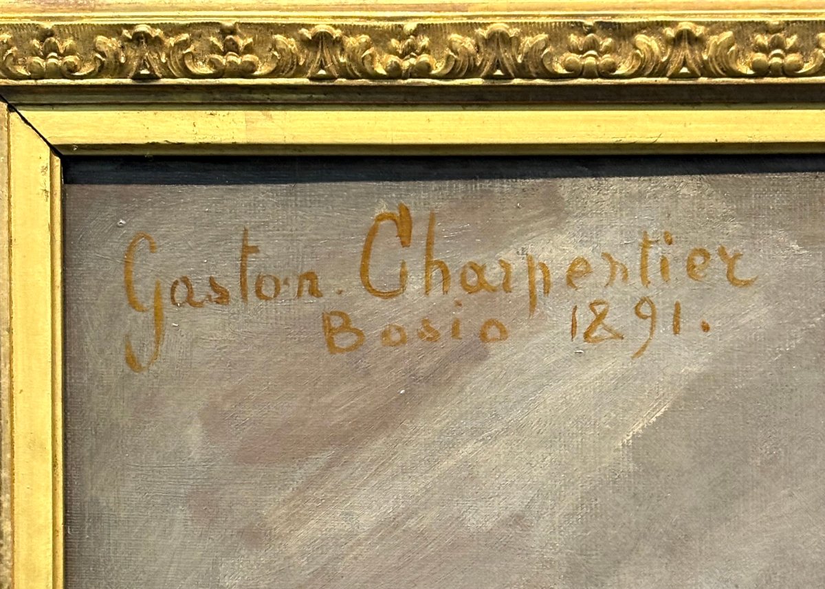 Gaston CHARPENTIER-BOSIO (1858-1923) Grande "Ritratto di Ragazza con Ventaglio" -photo-4
