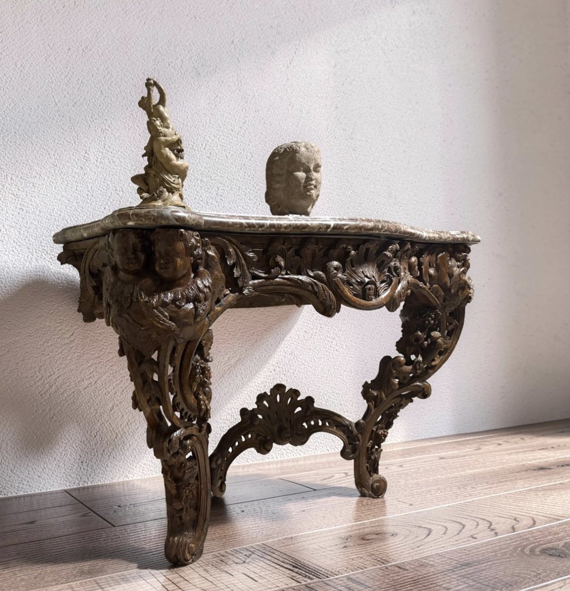 Grande Consolle Francese Luigi XV in Legno Naturale metà XVIII secolo-photo-2