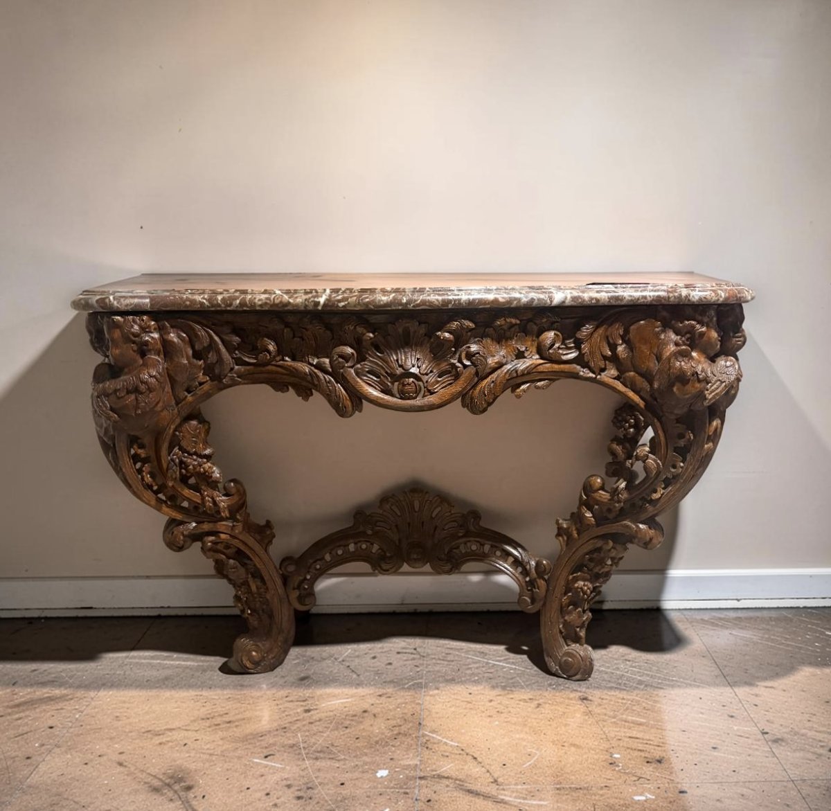 Grande Consolle Francese Luigi XV in Legno Naturale metà XVIII secolo