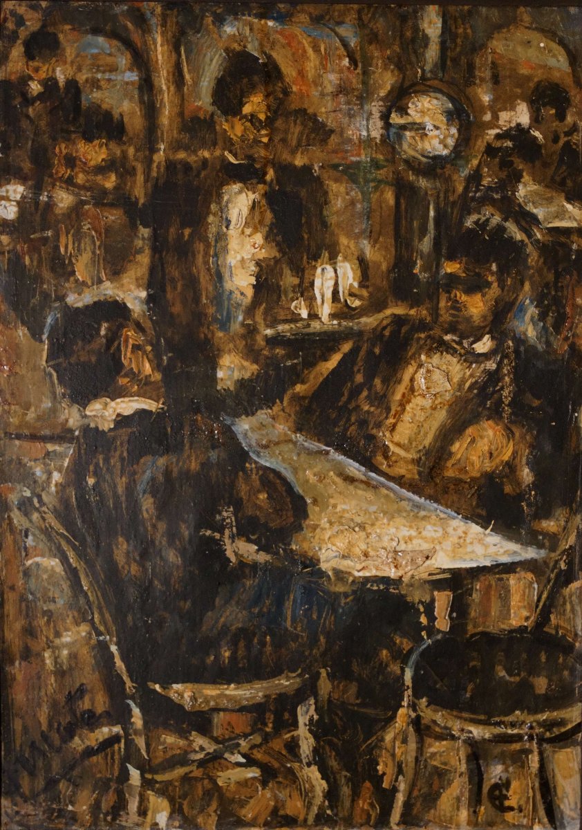 Antonio Fuentes (Tangeri 1905 - 1995) detto  Il Picasso di Tangeri "Al caffè" 