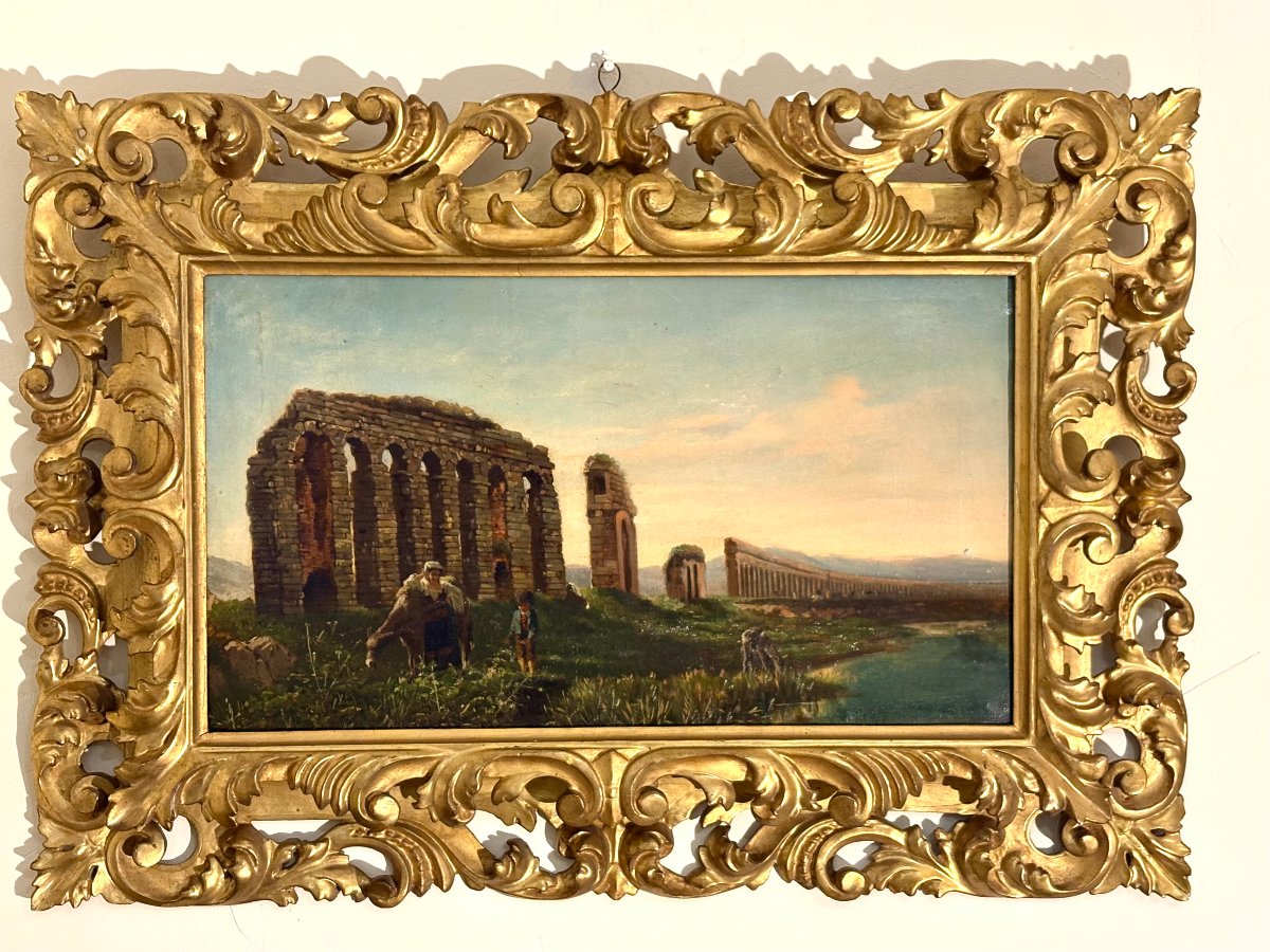 Scuola Romana Grande Veduta dell'Acquedotto Claudio Grand Tour circa 1840 -photo-3
