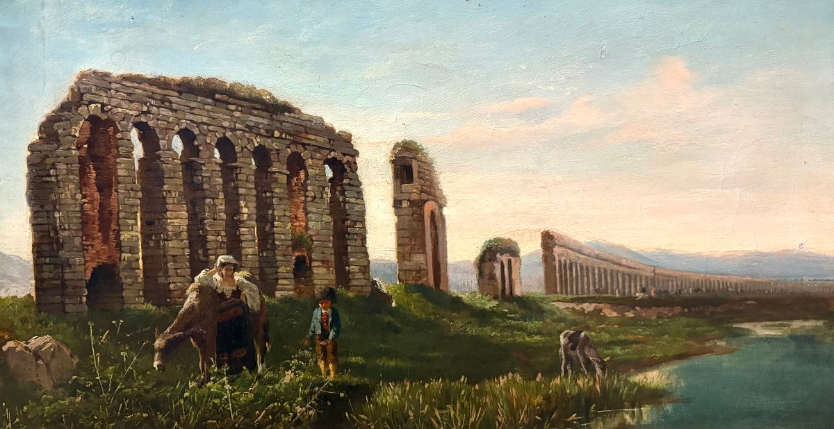 Scuola Romana Grande Veduta dell'Acquedotto Claudio Grand Tour circa 1840 -photo-4