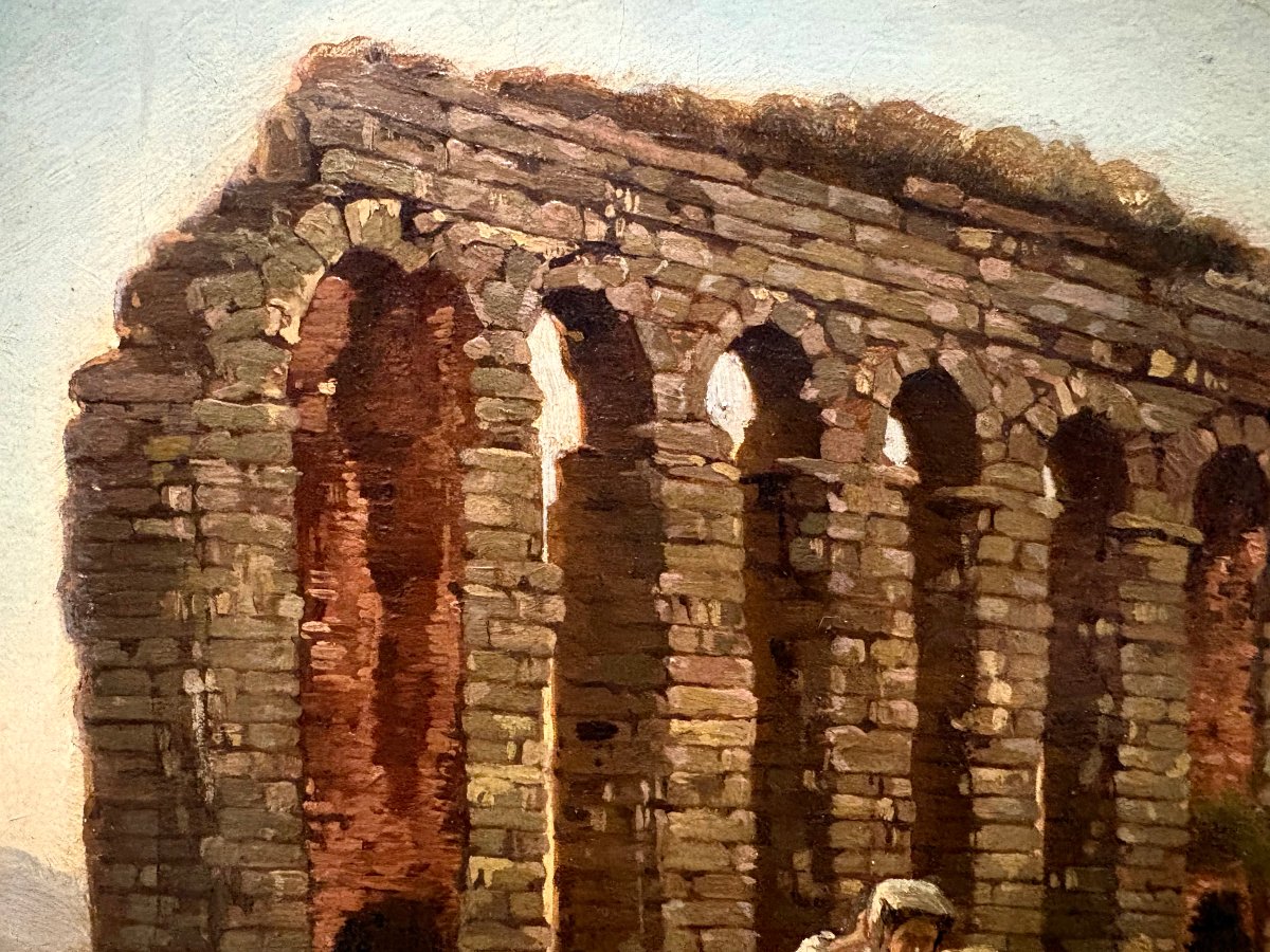 Scuola Romana Grande Veduta dell'Acquedotto Claudio Grand Tour circa 1840 -photo-2