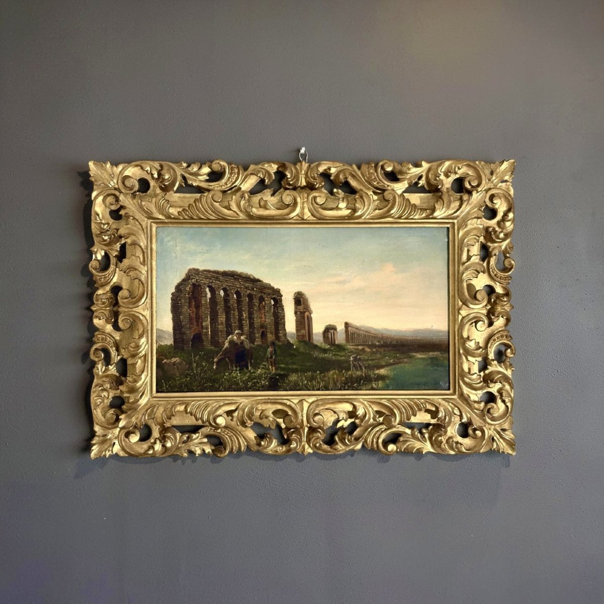 Scuola Romana Grande Veduta dell'Acquedotto Claudio Grand Tour circa 1840 