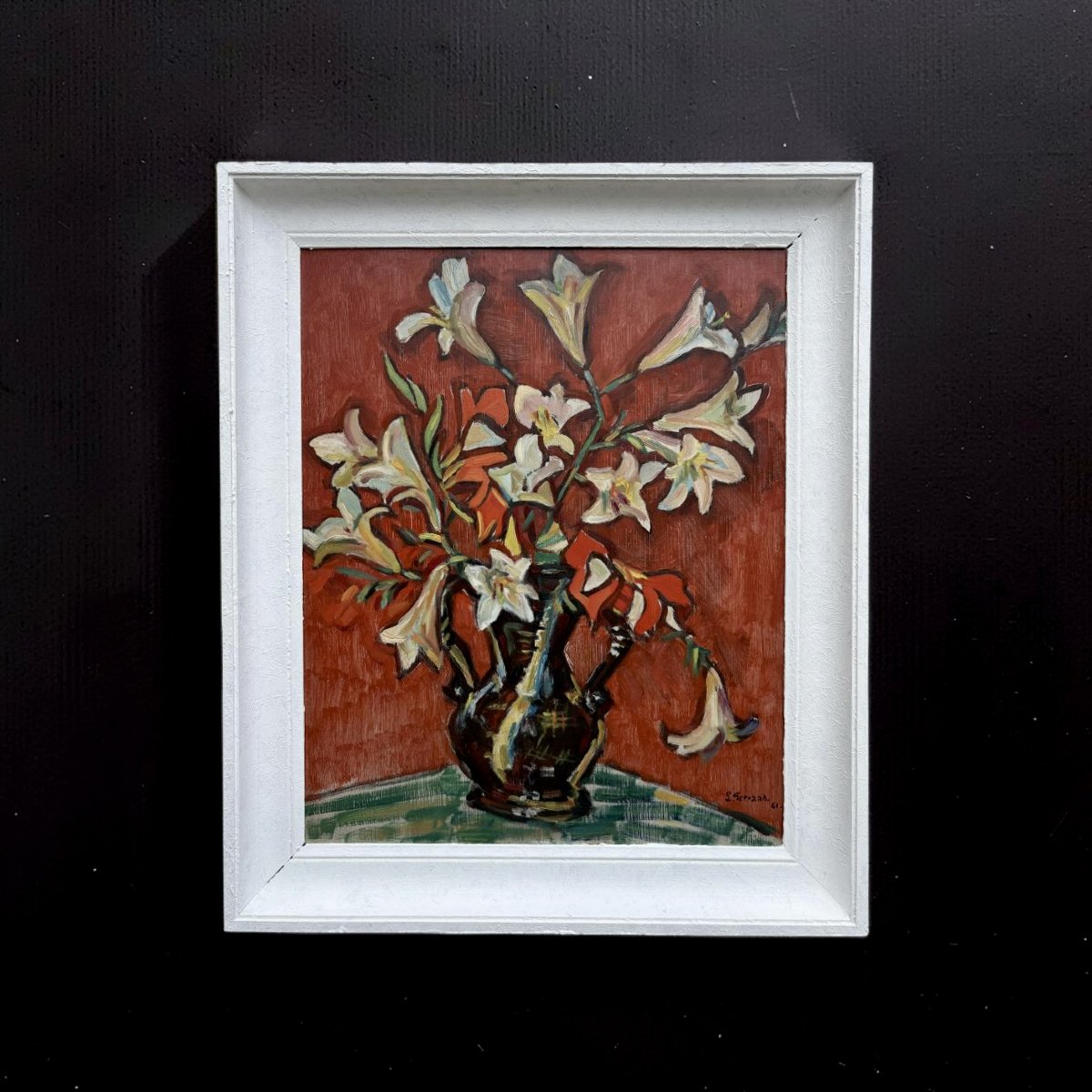 Louis Ferrand (1905-1992) Natura Morta con Vaso di Fiori datato 1961-photo-2