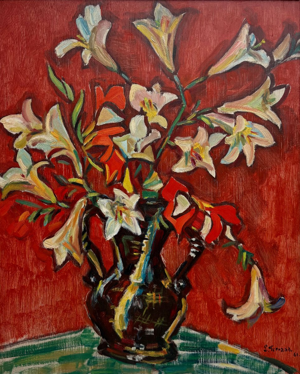 Louis Ferrand (1905-1992) Natura Morta con Vaso di Fiori datato 1961