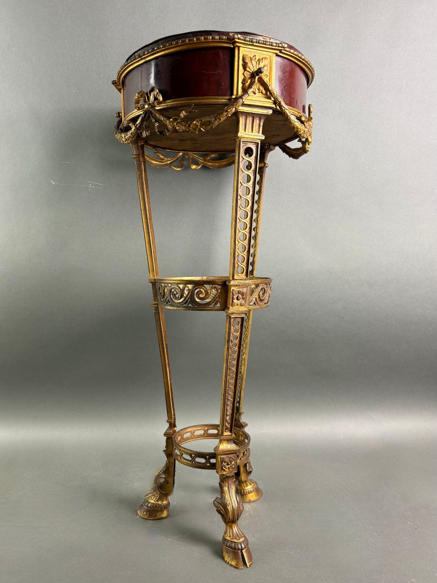 Giardiniera Athénienne Napoleone III Bronzo Dorato e Mogano XIX secolo-photo-1