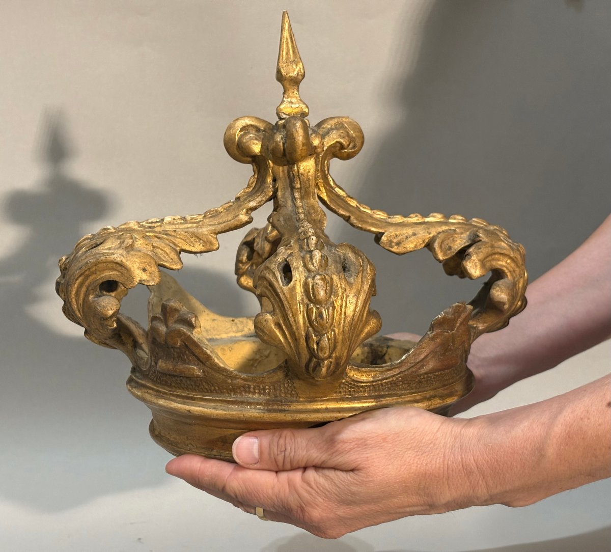 Corona da Baldacchino in Legno Dorato Italia XVIII secolo-photo-2