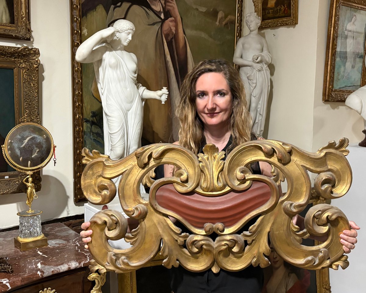 Grande Cartiglio Sovraporta Barocco Legno Dorato Italia XVIII-photo-2