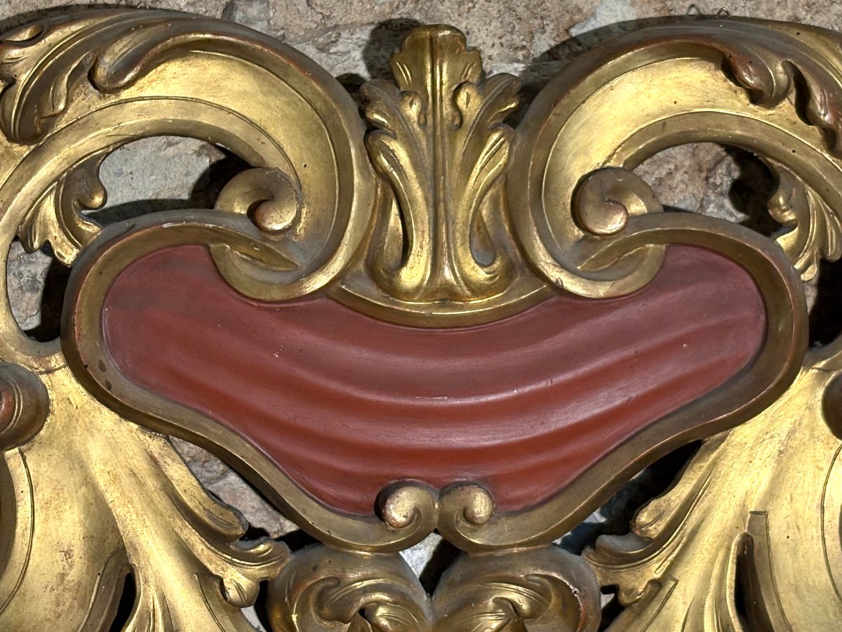 Grande Cartiglio Sovraporta Barocco Legno Dorato Italia XVIII-photo-4