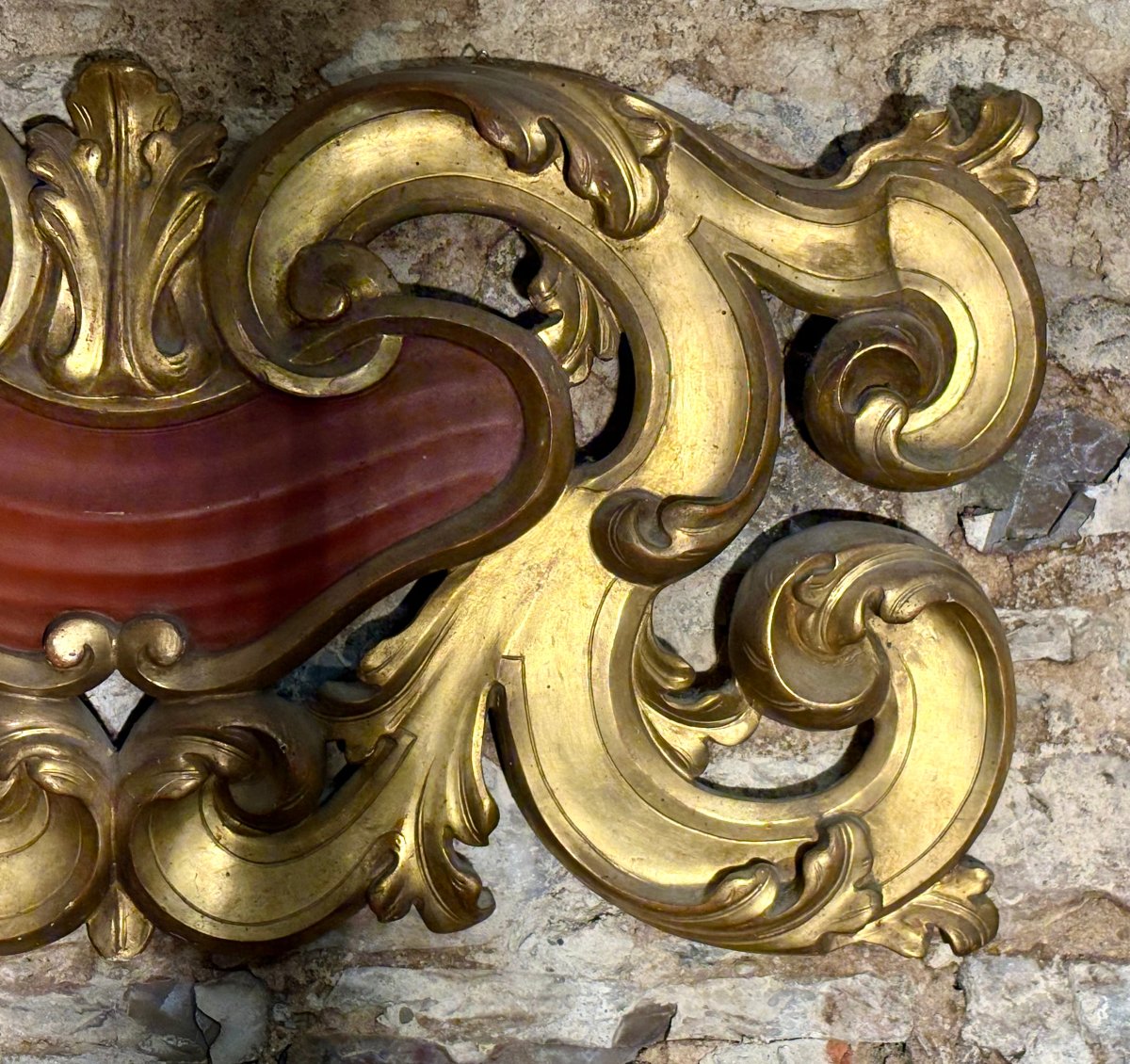 Grande Cartiglio Sovraporta Barocco Legno Dorato Italia XVIII-photo-1